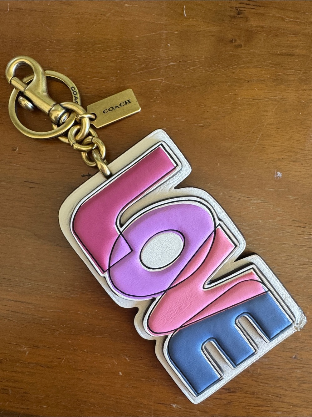 Coach Multicolor 'LOVE' Leather Keychain Charm - Pink, Purple, Blue, Cream